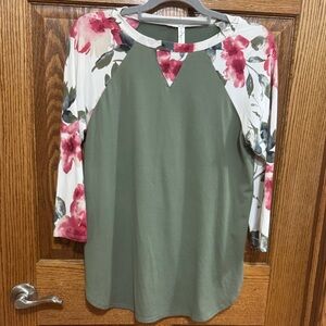 Emerald Floral Long Sleeve Top - Green and Red